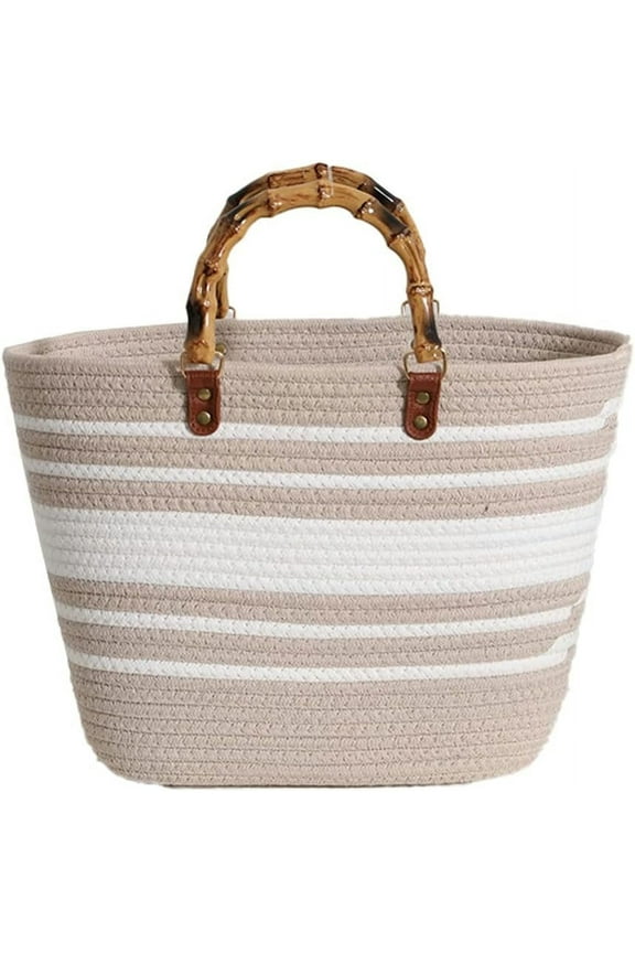 Straw Bag for Women Retro Beach Bag Tote Bag Woven Rope Bamboo Handle Straw Purses for Travel Summer Vacation Beach 2023