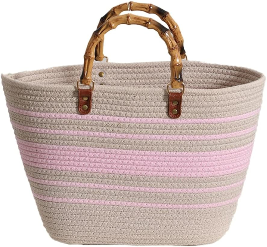 Kukuzhu Straw Bag for Women Retro Beach Bag Tote Bag Woven Rope Bamboo