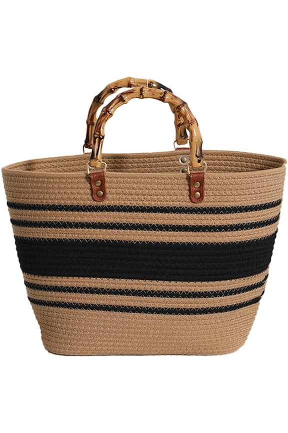 Straw Bag for Women Retro Beach Bag Tote Bag Woven Rope Imitation Bamboo Top Handle Bags for Tavel Summer Vacation 2023