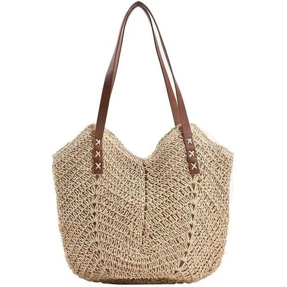 Kukuzhu Straw Bag for Women Summer Tote Large Beach Bag Handmade Weaving Shoulder Bag Purse Straw Handbag