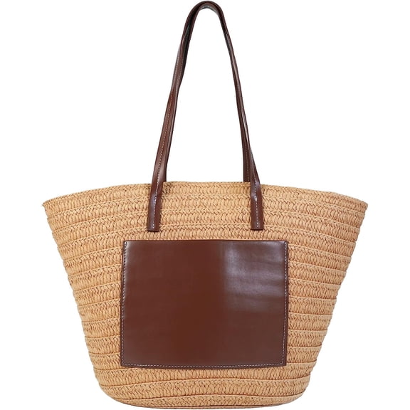 Kukuzhu Straw Bag for Women Woven Beach Structured Tote Handmade Crochet Carteras De Mujer Summer Shoulder Bohemian Hobo Pom Travel