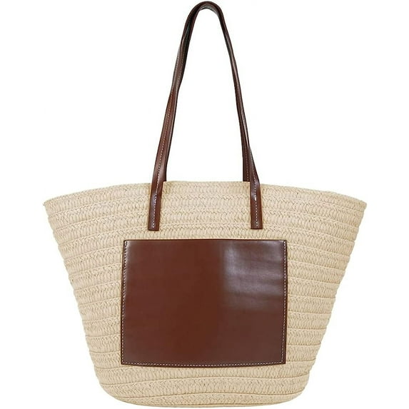 Kukuzhu Straw Bag for Women Woven Beach Structured Tote Handmade Crochet Carteras De Mujer Summer Shoulder Bohemian Hobo Pom Travel