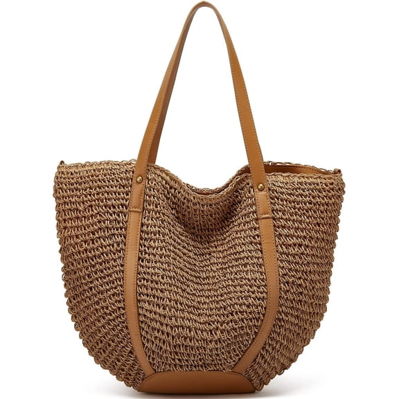 Kukuzhu Straw Bags for Women Summer Beach Woven Tote Hobo Handbag Casual Straw Shoulder Bags for Travel Vocation