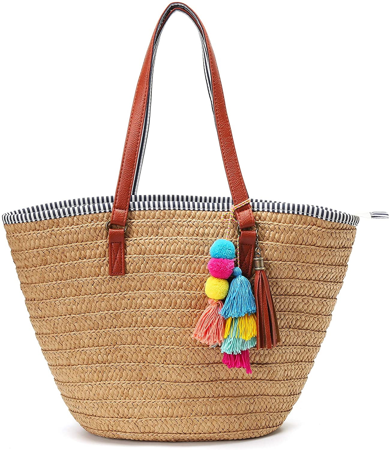 Kukuzhu Straw Beach Bag Large Woven Straw Bag Handbag Women's Woven ...