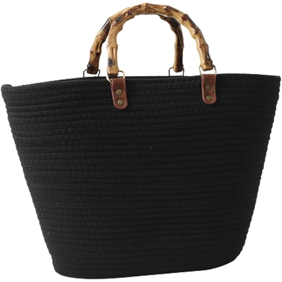 Kukuzhu Straw Beach Bag, Straw Tote Bag for Women with Bamboo Handles Summer Vacation Woven Beach Bag Shoulder Handbag