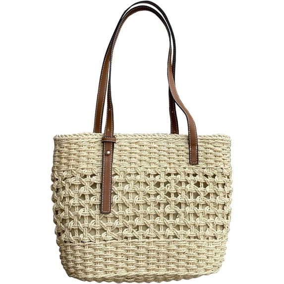 Kukuzhu Straw Beach Bag, Summer Straw Woven Tote Bag Beach Purse Weaving Shoulder Handbags for Vacation
