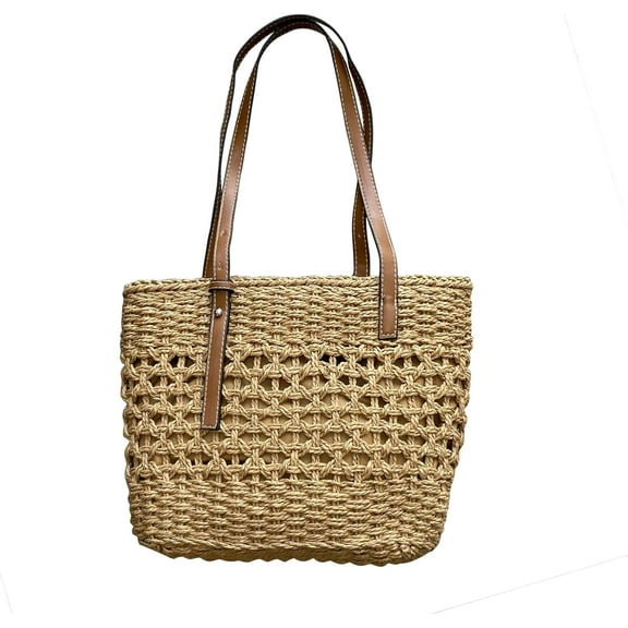 Kukuzhu Straw Beach Bag, Summer Straw Woven Tote Bag Beach Purse Weaving Shoulder Handbags for Vacation