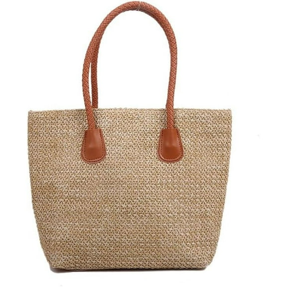 Kukuzhu Straw Beach Bag, Summer Vacation Straw Woven Tote Bag Beach Purse Weaving Shoulder Handbags