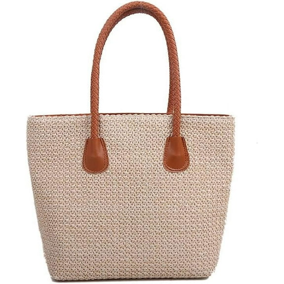 Kukuzhu Straw Beach Bag, Summer Vacation Straw Woven Tote Bag Beach Purse Weaving Shoulder Handbags