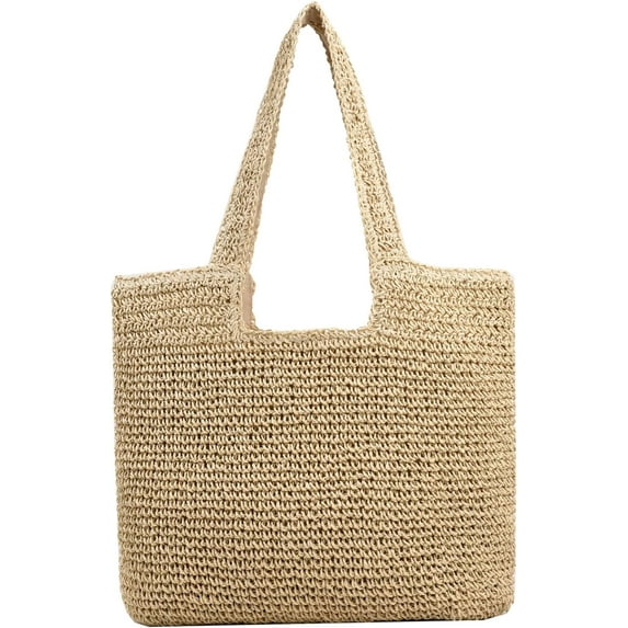 Kukuzhu Straw Beach Bag, Summer Woven Tote Bag Large Shoulder Handbag Straw Purses and Handbags for Women