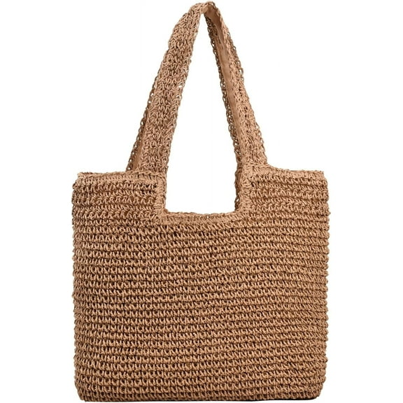 Kukuzhu Straw Beach Bag, Summer Woven Tote Bag Large Shoulder Handbag Straw Purses and Handbags for Women