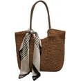 thumbnail image 1 of Kukuzhu Straw Beach Bag, Summer Woven Tote Bag with Silk Scarf Large Shoulder Handbag Straw Purses and Handbags for Women, 1 of 7