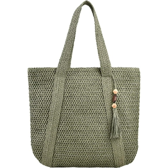 Kukuzhu Straw Beach Bag, Summer Woven Tote Bag with Tassels Large Shoulder Handbag Straw Purses and Handbags for Women