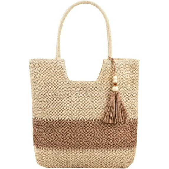 Kukuzhu Straw Beach Bag, Summer Woven Tote Bag with Tassels Large Shoulder Handbag Straw Purses and Handbags for Women