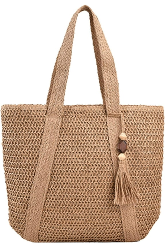 Straw Beach Bag, Summer Woven Tote Bag with Tassels Large Shoulder Handbag Straw Purses and Handbags for Women