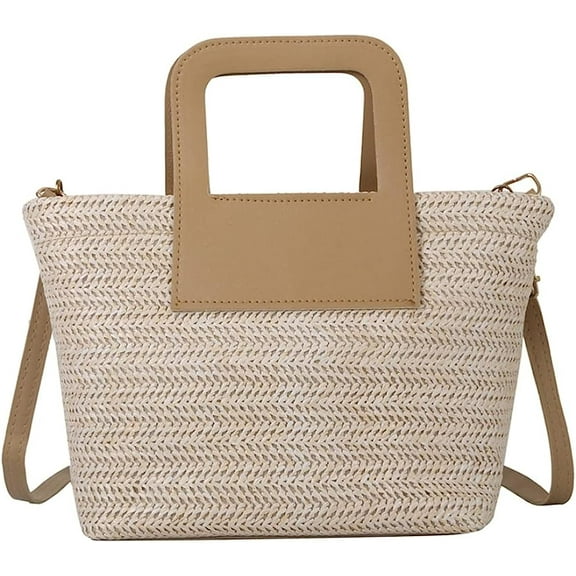 Kukuzhu Straw Beach Bag for Women Large Tote Bag Purses Summer Woven Crossbody Shoulder Bag Straw Top-handle Handbag