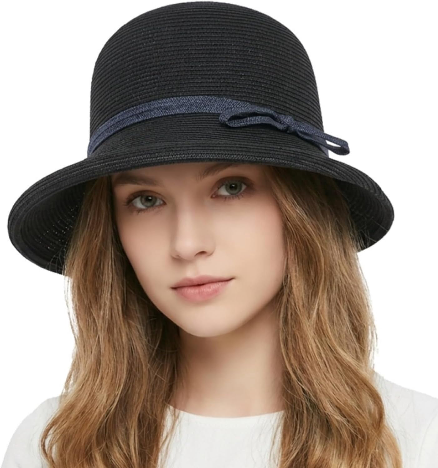 Kukuzhu Straw Bonnet Hat for Women, Wide Brim Foldable Packable Sun Bucket Hat UPF50+ Summer Beach Cap for Travel Outdoor