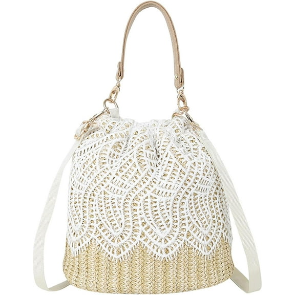 Kukuzhu Straw Bucket Bag for Women, Summer Straw Beach Bag Woven Bucket Bag Drawstring Purses Hobo Handbag for Vacation