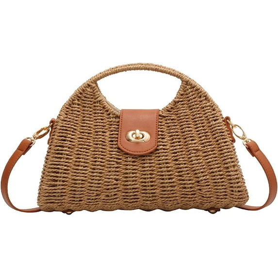 Kukuzhu Straw Handbags Women Summer Beach Tote Bag Hand Purse Vintage Wicker Woven Basket Boho Rattan Clutch Crossbody Shoulder Bag