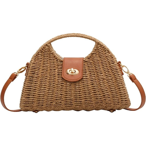 Kukuzhu Straw Handbags Women Summer Beach Tote Bag Hand Purse Vintage Wicker Woven Basket Boho Rattan Clutch Crossbody Shoulder Bag