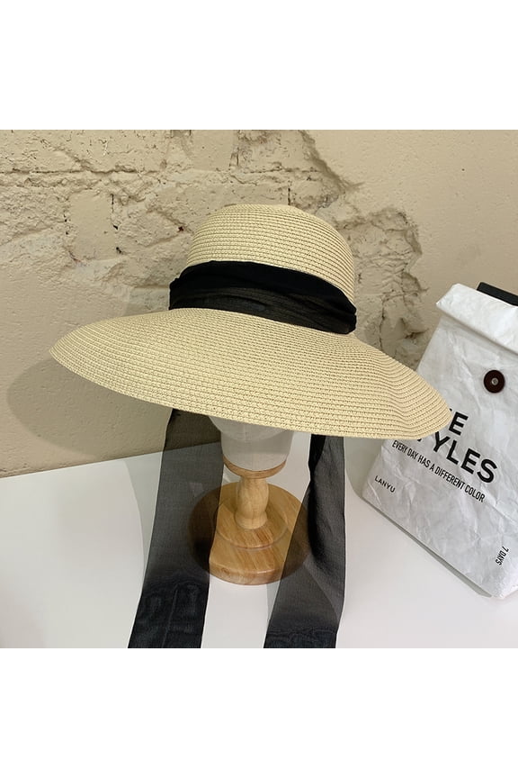 Straw Hat Female Summer Hats, Brimn French Sunscreen Hepburn Winding Hat Beaches, Folding Wild Hat Female Sunscreen Hat