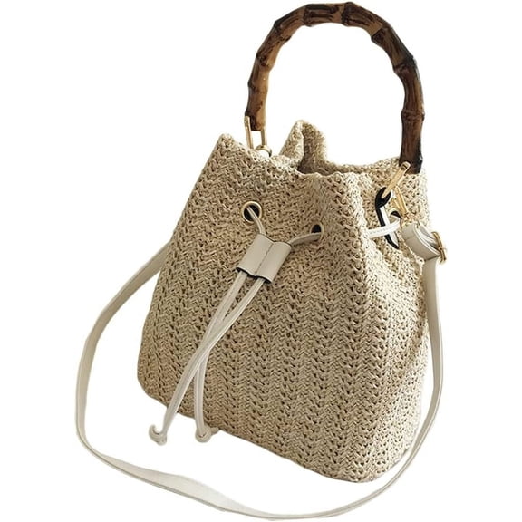 Kukuzhu Straw Hobo Bag for Women Woven Shoulder Crossbody Bag Bucket Handbag Totes Summer Purse Bamboo Handle