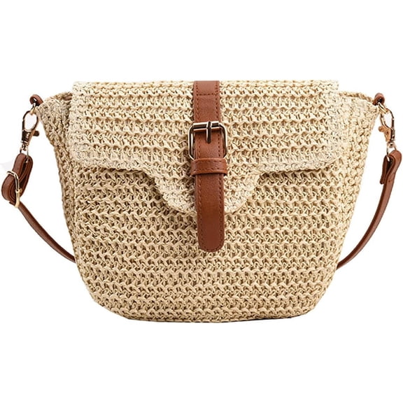 Kukuzhu Straw Purses for Women, Summer Straw Crossbody Bag Purses Woven Straw Beach Bag for Vacation