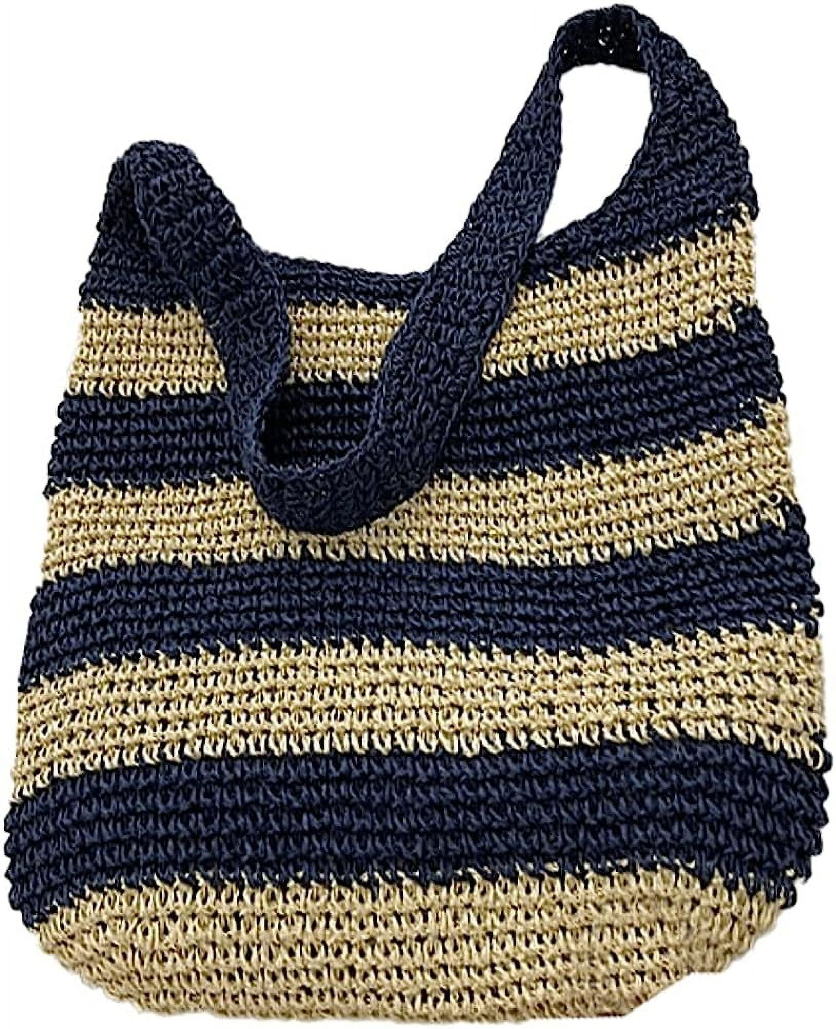 Kukuzhu Straw Shoulder Bag Striped Crochet Bag Bucket Tote Summer Beach Large Soft Woven Handmade Handbag Hobo Bag Casual Vintage