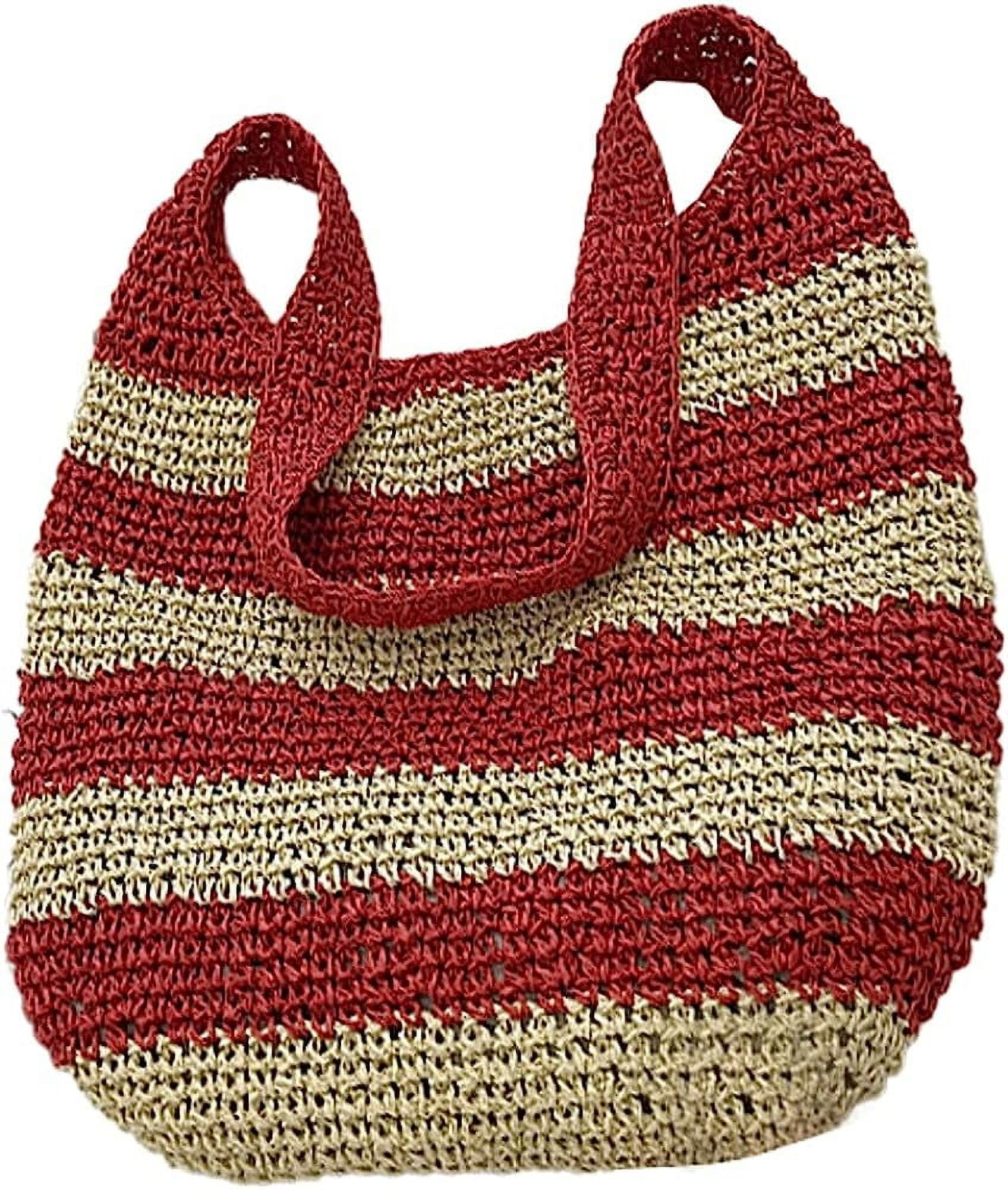 Kukuzhu Straw Shoulder Bag Striped Crochet Bag Bucket Tote Summer Beach Large Soft Woven Handmade Handbag Hobo Bag Casual Vintage