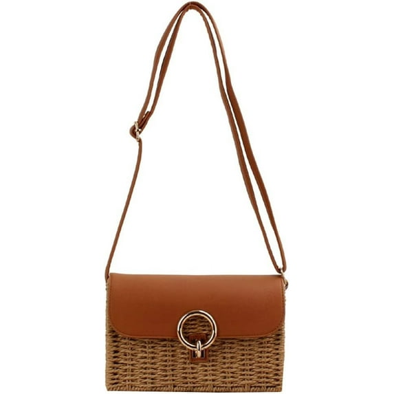 Kukuzhu Straw Tote Bag Purse for Women Handwoven Shoulder Bag Handbag Lock Buckle Crossbody Bag Casual Woven Straw Bag for Beach