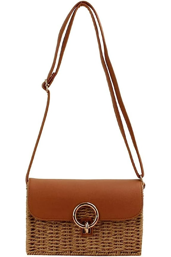 Straw Tote Bag Purse for Women Handwoven Shoulder Bag Handbag Lock Buckle Crossbody Bag Casual Woven Straw Bag for Beach