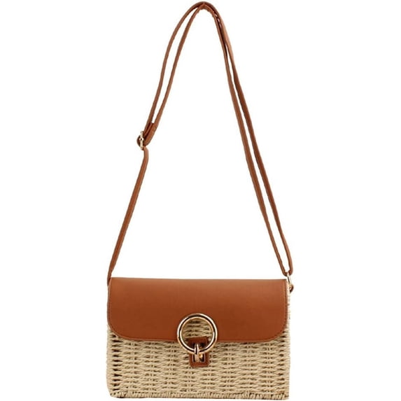 Kukuzhu Straw Tote Bag Purse for Women Handwoven Shoulder Bag Handbag Lock Buckle Crossbody Bag Casual Woven Straw Bag for Beach