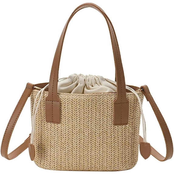 Kukuzhu Straw Tote Bag Purse for Women Retro Woven Bucket Bag Crossbody Bag Summer Straw Bag Small Hobo Bag Shoulder Bag for Beach