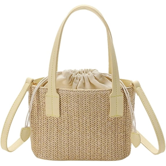 Kukuzhu Straw Tote Bag Purse for Women Retro Woven Bucket Bag Crossbody Bag Summer Straw Bag Small Hobo Bag Shoulder Bag for Beach