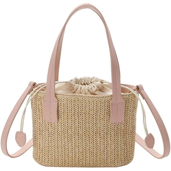 Kukuzhu Straw Tote Bag Purse for Women Retro Woven Bucket Bag Crossbody Bag Summer Straw Bag Small Hobo Bag Shoulder Bag for Beach