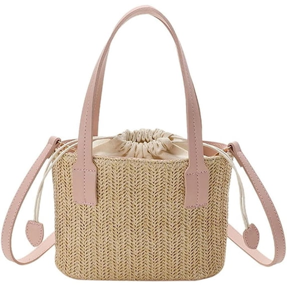 Kukuzhu Straw Tote Bag Purse for Women Retro Woven Bucket Bag Crossbody Bag Summer Straw Bag Small Hobo Bag Shoulder Bag for Beach
