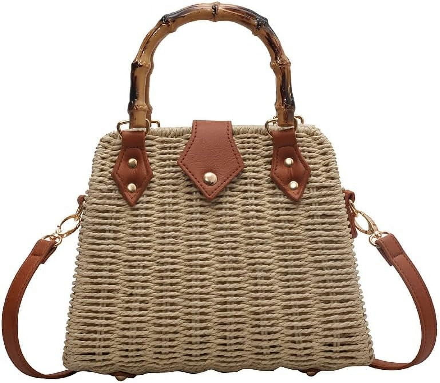 Kukuzhu Straw Tote Bag Purses for Women Large Handbag Casual Crossbody Bag Satchel Bag Beach Bag for Travel Work