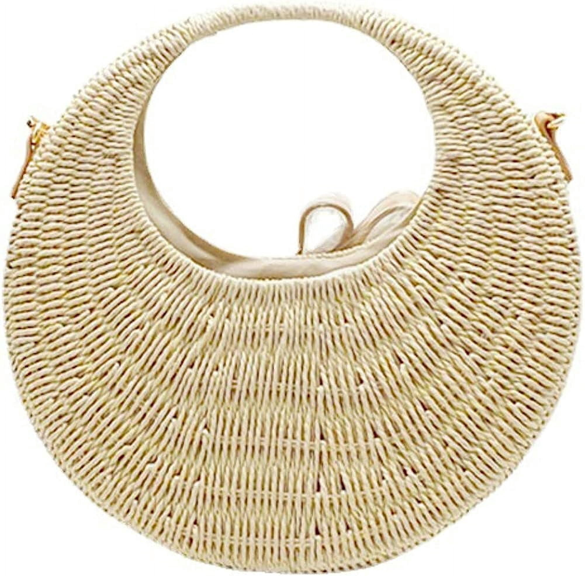 Kukuzhu Straw Tote Bag Summer Beach Bag for Women Handmade Round Straw ...