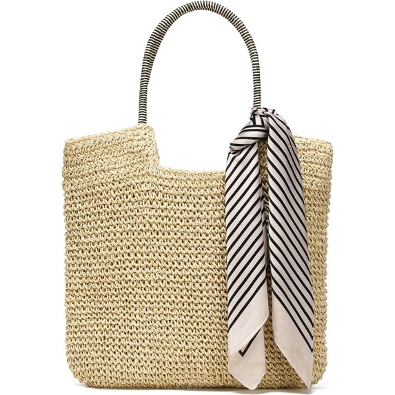 Kukuzhu Straw Tote Bag for Women Beach Summer Vacation Boho Rattan Handbags Large Woven Shoulder Purse