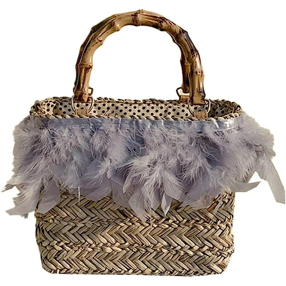 Kukuzhu Straw Tote Bag for Women Feather Woven Shoulder Bag Hobo Bag Casual Satchel Handbag Designer Purse Beach Straw Bag 2023