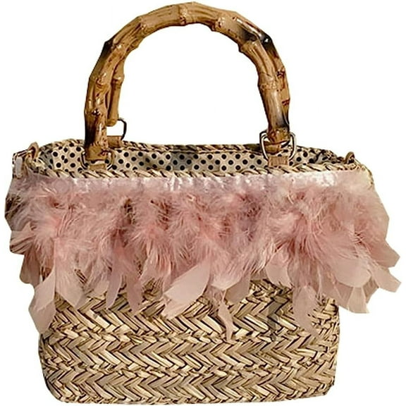 Kukuzhu Straw Tote Bag for Women Feather Woven Shoulder Bag Hobo Bag Casual Satchel Handbag Designer Purse Beach Straw Bag 2023