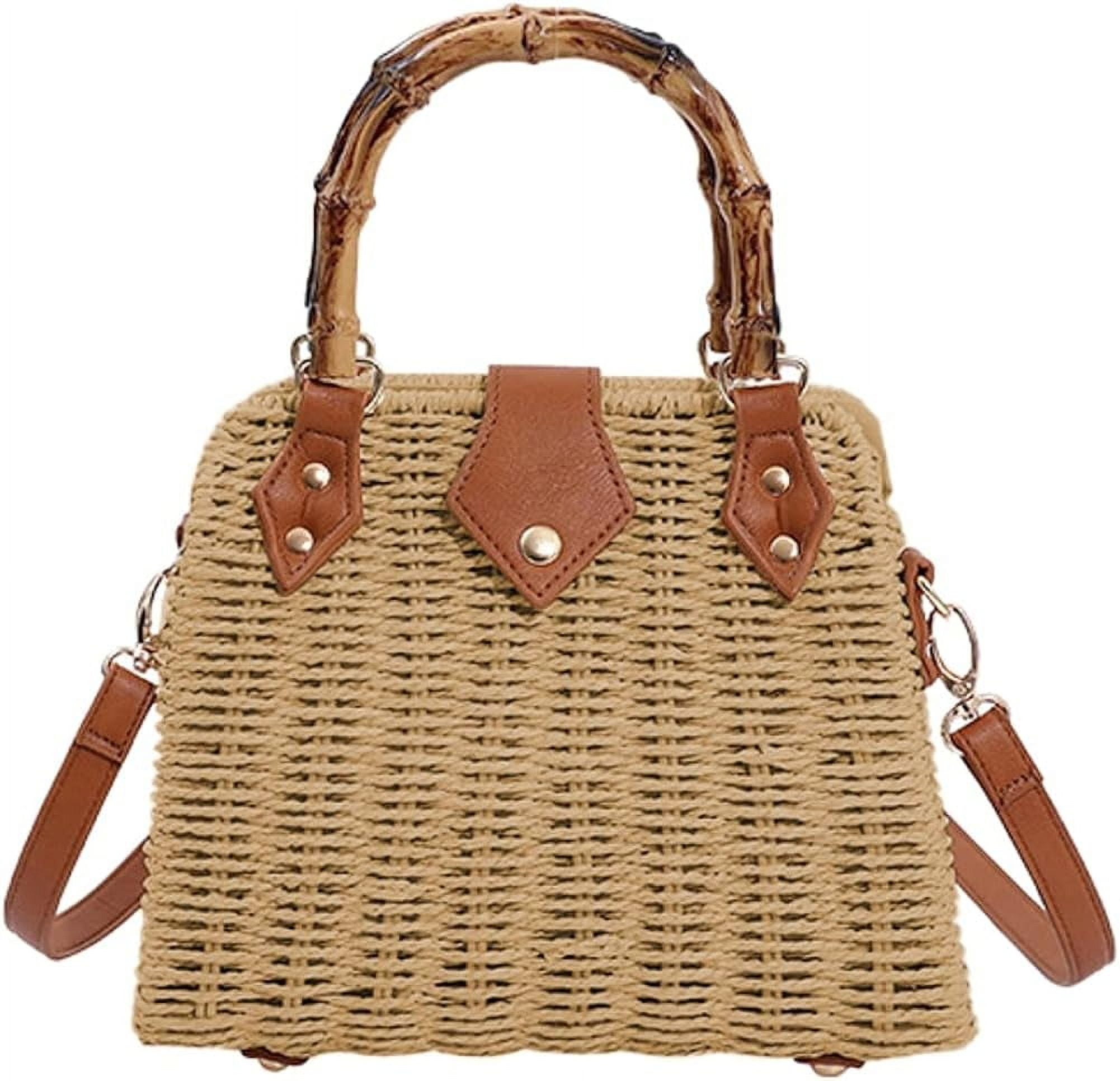 Kukuzhu Straw Tote Bag for Women Rattan Crossbody Handbags Woven Wicker Clutch Purse Imitation Bamboo Top Handle Shoulder Bag