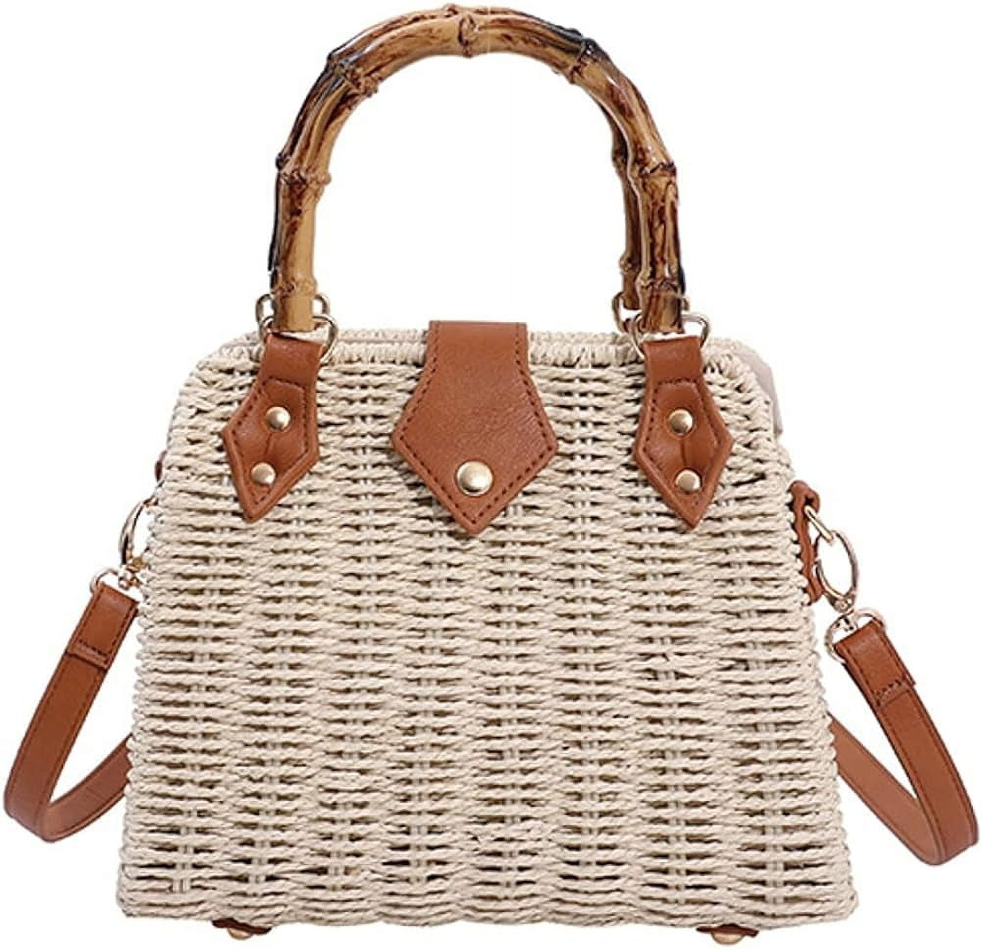 Kukuzhu Straw Tote Bag for Women Rattan Crossbody Handbags Woven Wicker Clutch Purse Imitation Bamboo Top Handle Shoulder Bag