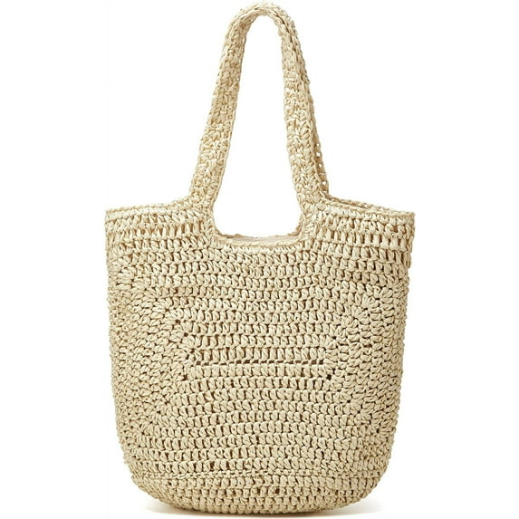 Kukuzhu Straw Tote Bag for Women Woven Beach Handbag Handmade Crochet Casual Straw Shoulder Bags Summer Bohemian Hobo Bags