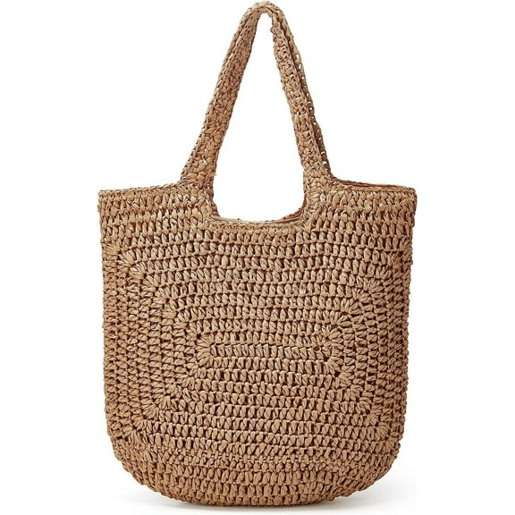 Kukuzhu Straw Tote Bag for Women Woven Beach Handbag Handmade Crochet Casual Straw Shoulder Bags Summer Bohemian Hobo Bags