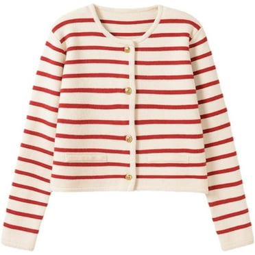 Kukuzhu Striped Cardigans for Women Tweed Jacket Women Stripe Sweater Women Aesthetic Clothes Knitted Cardigan