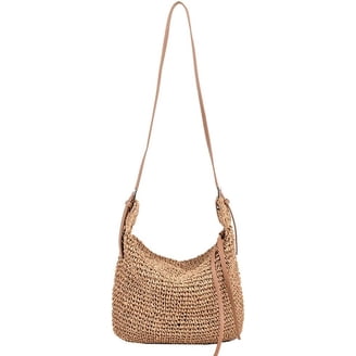 Beach Bag Straw Bags Hand-woven Straw Bag, Hobo Women's Straw Beach Tote Bag Woven Summer Bags Bohemian Vacation Casual Handbag Beige (Color : Beige