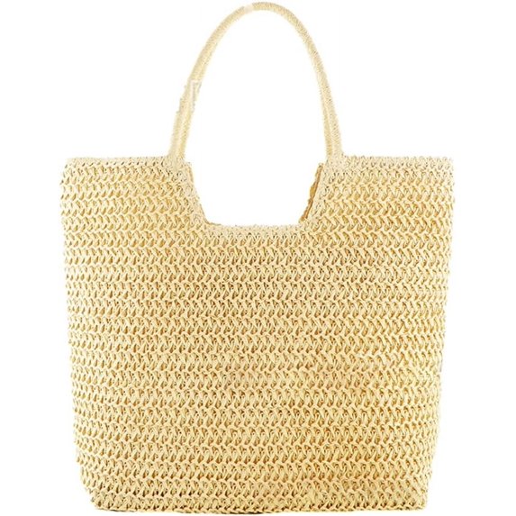 Kukuzhu Summer Beach Bag, Women Handmade Woven Straw Shoulder Bag, Large Travel Tote Bag
