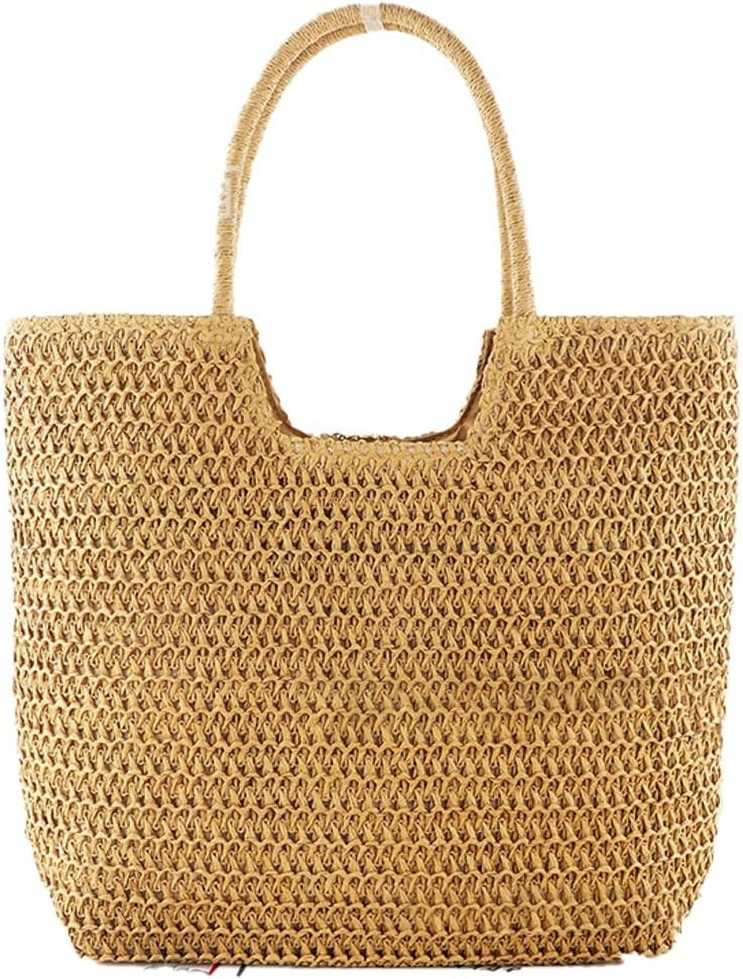 Kukuzhu Summer Beach Bag, Women Handmade Woven Straw Shoulder Bag ...