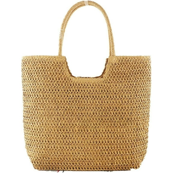 Kukuzhu Summer Beach Bag, Women Handmade Woven Straw Shoulder Bag, Large Travel Tote Bag